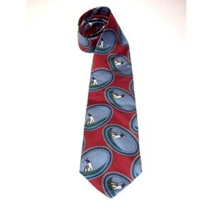 Hatfield House Red Silk Golfer Golf Course Scene Country Club USA Tie Vintage